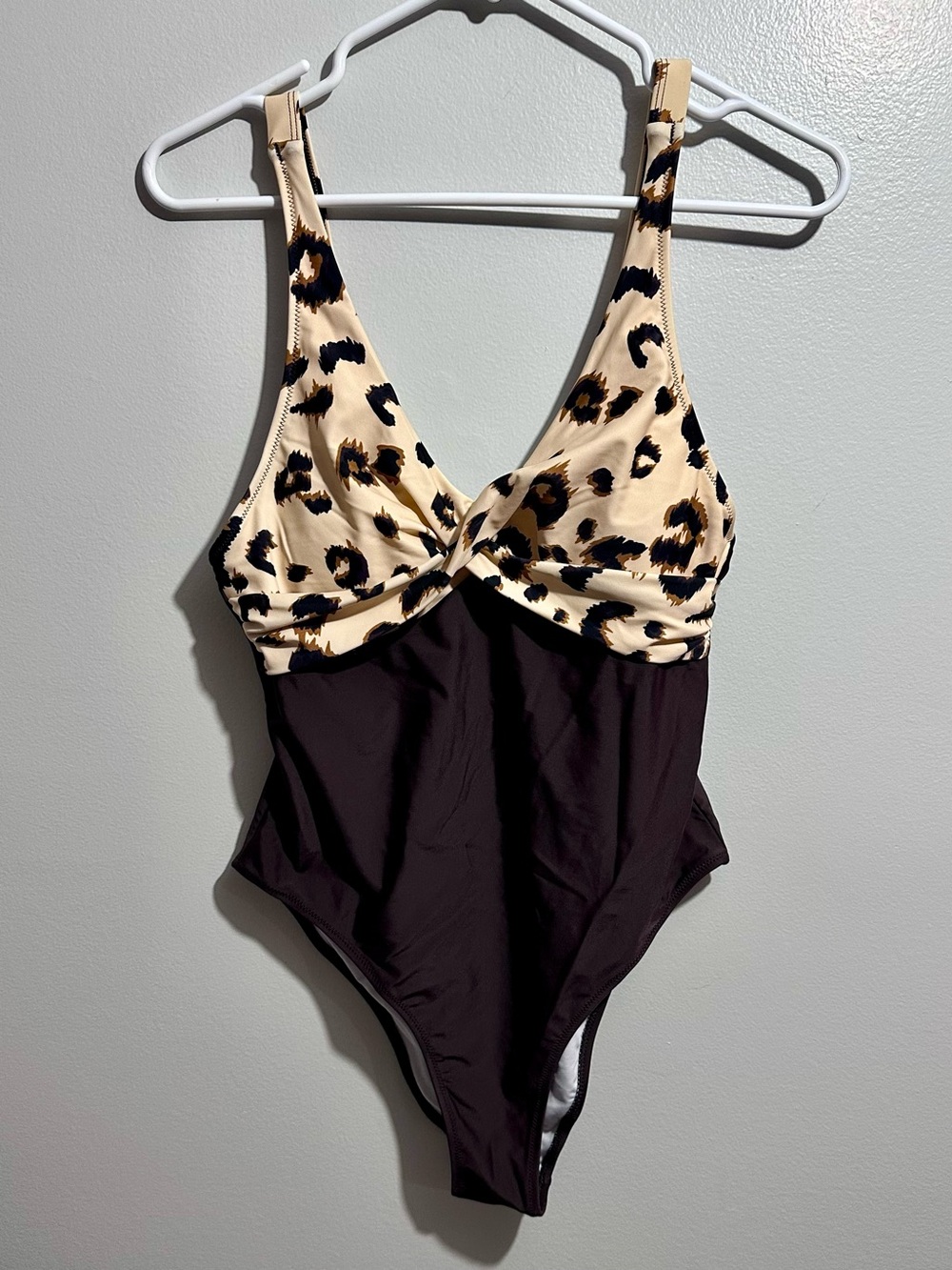 Leopard Print & Black One-Piece Swim Suit Size L (1243)
